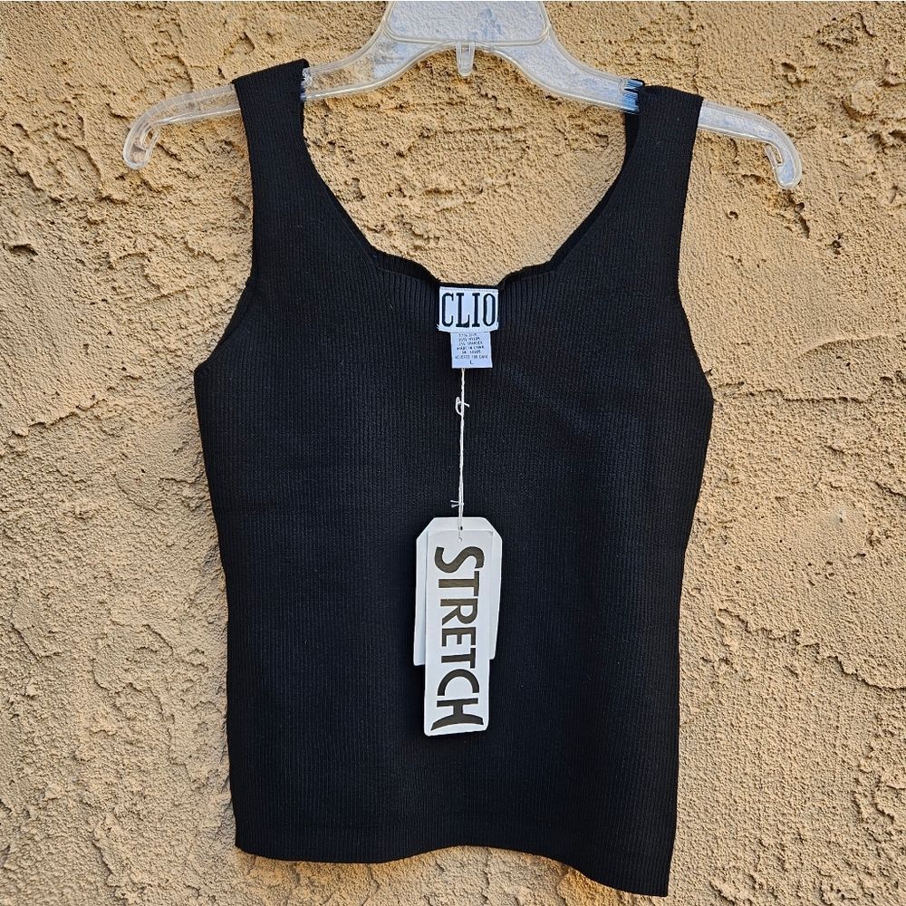 Clio Black Ribbed Tank Top Size L